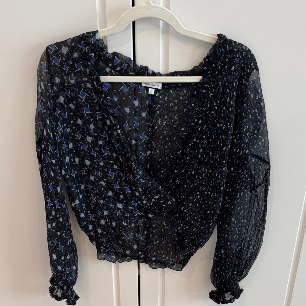 Poupette St. Barth Sheer Black and Blue Blouse
